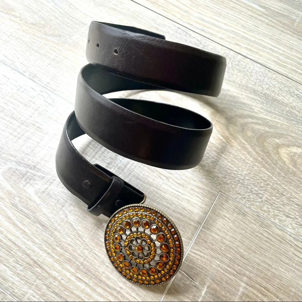 Rhinestone belt, real leather. Big buckle. - Picture 4 of 8